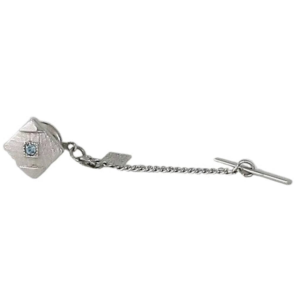 Vintage 70s Sarah Coventry Silver Tone Aqua Tie Tack Men's Jewelry